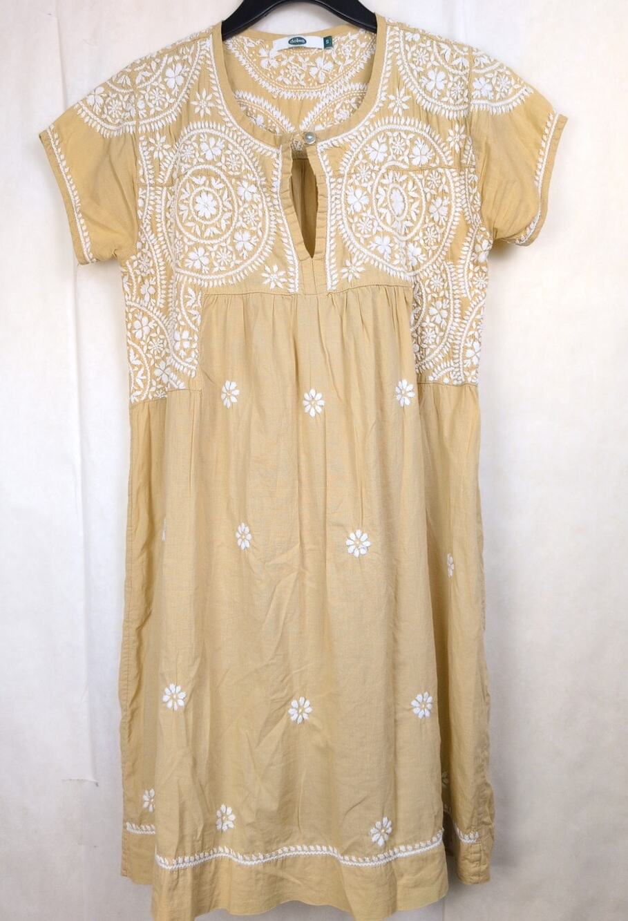 Dolma Ava tan floral embroidered tunic dress Size Sm Boho Peasant Feminine